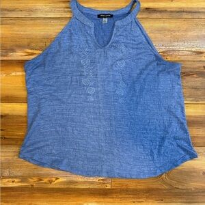 Cable & Gauge Blue Tank Top Sleeveless Casual Embroidery Detail Size XL